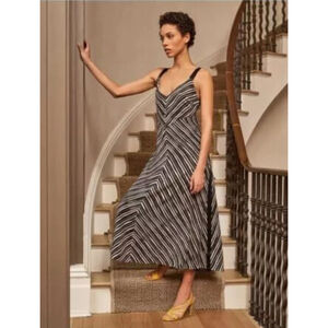 LA LIGNE STRIPED SILK MIDI DRESS WOMENS SIZE XS EVA DRESS ( NWT FLAWED)